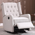 Glider Recliner Nursery Chair Cozy Linen Rocking Chair Nursery Recliner with Adjustable Button Backrest and Footrest Swivel Recliner Chair for Living Room Bedroom Office (Beige)