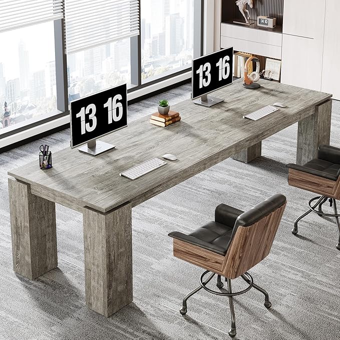 Tribesigns 86-Inch Wood Two-Person Office Desk Modern Double Computer Desk Extra Long Workstation Table for Home Office