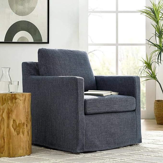 Modway Serene Swivel Accent Armchair in Slate Blue - Modern Fabric Upholstered Chair - Slipcovered Armchair - Swivel Chair for Living Room or Bedroom