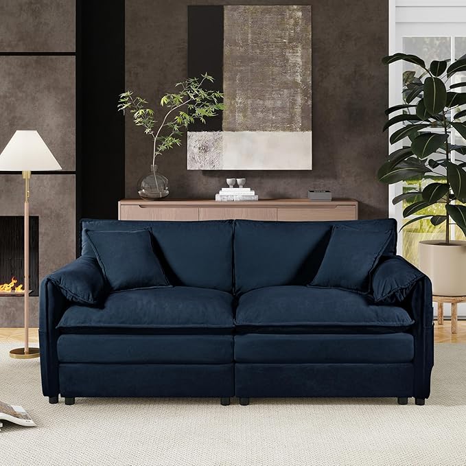 Oversized Chenille Loveseat Sofa 76” Comfy 2 Seater Couch with Deep Seat Modular Love Seat Couch for Living Room Bedroom Apartment Easy Assembly Small Cloud Couch Blue