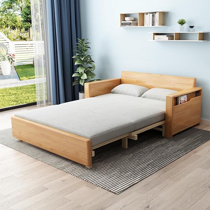 70.8Queen Convertible Sofa SleeperGrey cushion Sectional Sleeper Sofa with Reversible ChaiseSolid wood Sofa Bed 3 in 1 Pull Out Couch Bed for Living RoomApartmentBedroomand Office with Storage |