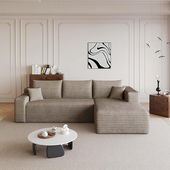 96 Cloud Small Sofa for Small Space L-Shaped Modular Sectional with Chaise for Apartment and Dorm Camel Corduroy Deep Seat Boneless Couch No Assembly Required (Camel Right Facing Chaise)