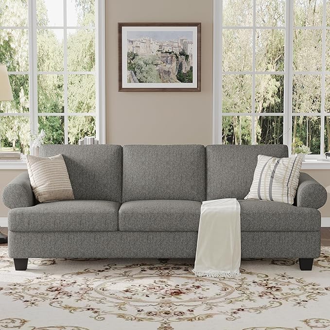 91 Inch Lawson Sofa with Extra Deep Seats Oversize Mid-Century 3-Seat Sofa Couch for Living Room Apartment Lounge Light Gray