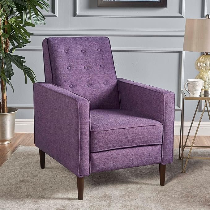 Mid-Century Fabric Rocker Recliner Chair with Tufted Design Adjustable Single Recliner Sofa with Thicker Seat Cushion with Pocket for Living Room Bedroom Apartment (Purple Style1)