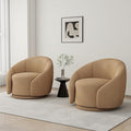 Swivel Barrel Accent Chair 360° Small Round Sofa Chair Comfy Modern Reading Armchair for Living Room Bedroom (Boucle Light Brown Set of 2)