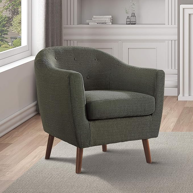 Homelegance Lucille Modern Accent Chair Upholstered Reading Chair with Button-Tufted Back Sloped Arms Removable Seat Cushion Cover and Espresso Wood Legs for Living Room Bedroom or Office Gray