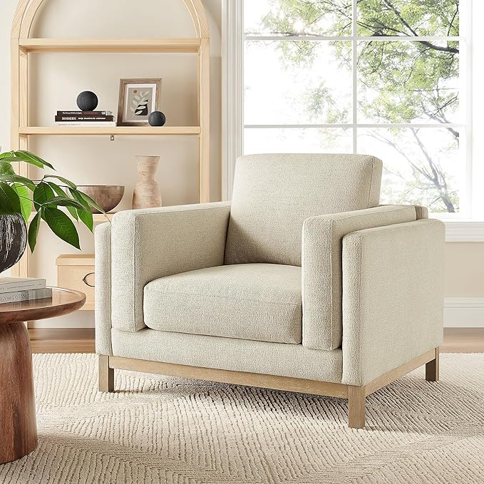 Modway Roscoe Fabric Armchair in Ivory - Comfortable Deep Seat Accent Chair with Arms for Living Room or Bedroom