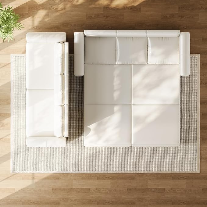 93.7 King Pull Out Sofa Bed Faux Leather Sleeper Sofa Couch 3 in 1 Convertible Futon Couches for Living Room Small Space Apartment Office Bedroom Modern Rivet Armrest Cream White