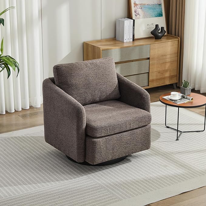 31.5 W Swivel Accent Chair and Comfy Round Accent Single Sofa Chair 360 Degree Club Chair Lounge Armchair for Living RoomBedroom.Nursery.Taupe Black Chenille YH621