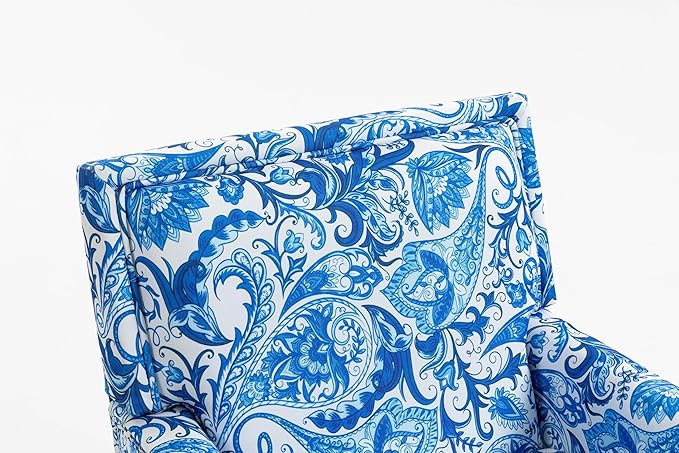 Upholstered Accent Chair Vintage Armchair with Blue and White Striped Linen Fabric Nailhead Trim and Solid Wood Legs 27”x27”x35”Comfortable Reading Chair for Living Room (Blue and White)