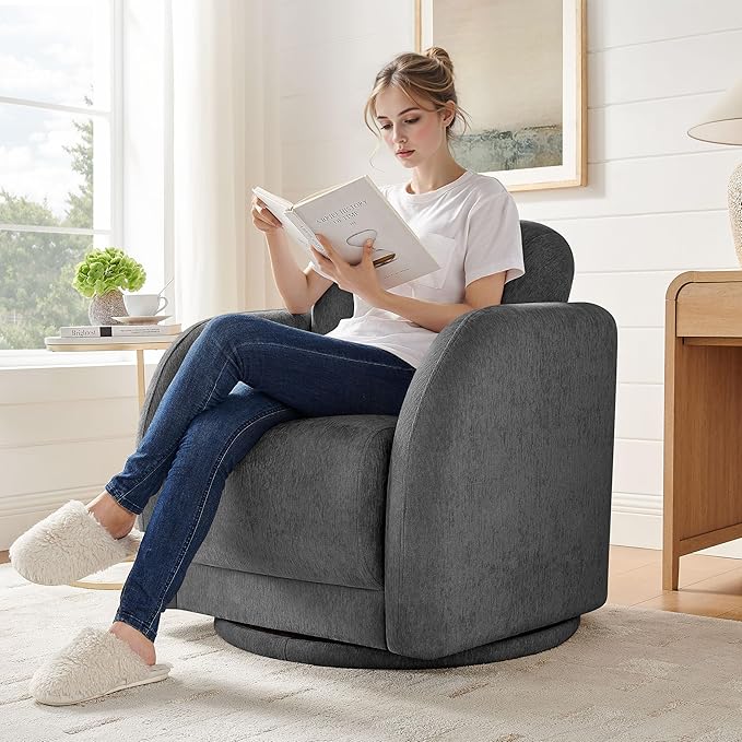 Swivel Accent Chairs Set of 2 360° Comfy Barrel Swivel Club Armchair Modern Sofa Reading Chair Lounge Wide for Living Room Bedroom Office Balcony Vanity Dark Gray