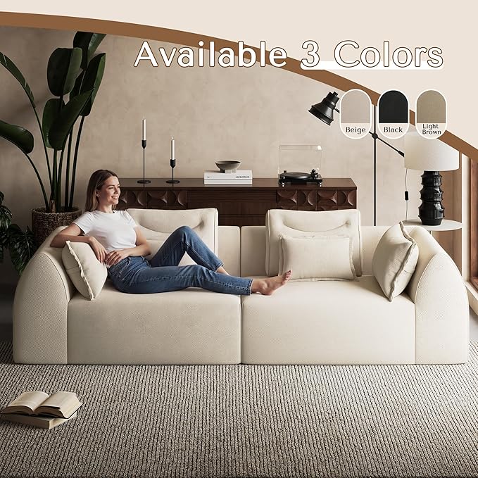 100 Oversized Sectional Sofa Chenille 3 Seater Couch Large Boneless Couch Sectional with Deep Seat Modern Cloud Sofa for Living Room Bedroom No Assembly Required Beige White