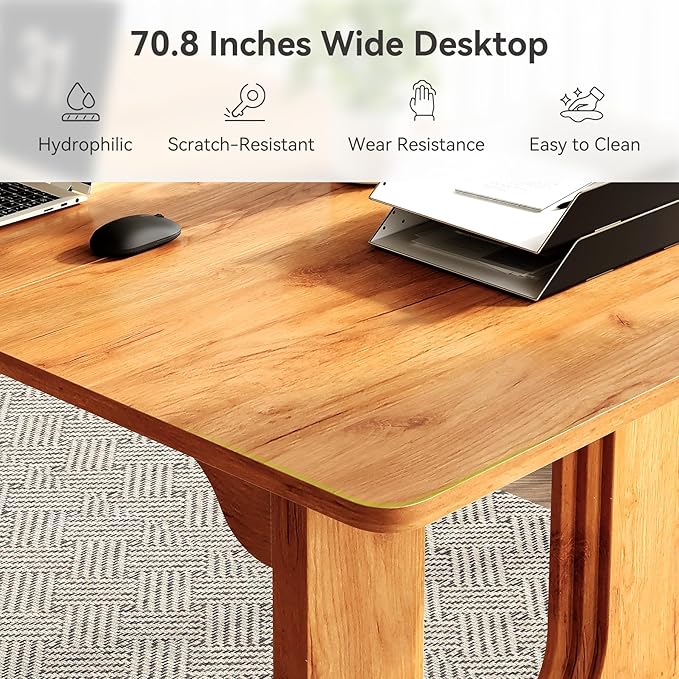 LITTLE TREE 70.8-Inch Home Office Desk White Computer Desk with Storage Study Writing Work Desk for Home Office Spacious Modern Simple Desk Brown
