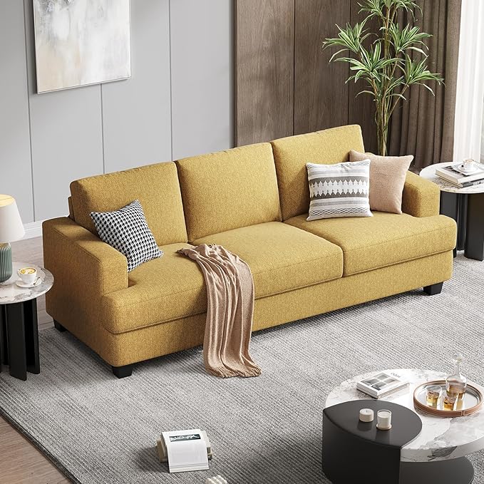 Fadware Sofa Couch 3 Seater Sofa with Suppleness Armrests Fabric Deep Seat Sofa with Upholstered Cushion&amp Backrests Modern Comfy Couch for Living Room Apartment