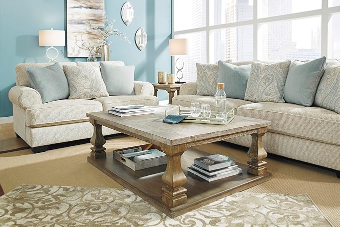 Signature Design by Ashley Monaghan Vintage Loveseat with Accent Pillows Reversible Cushions and Rolled Arms Beige
