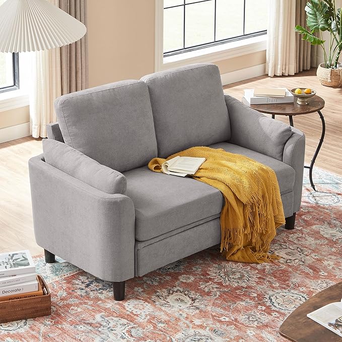 Small Loveseat Sofa60 Modern Love Seat Couch with Back Cushions and Wood Legs 2 Seater Mid Century Couches for Living Room Bedroom Small Spaces(LightGrey)
