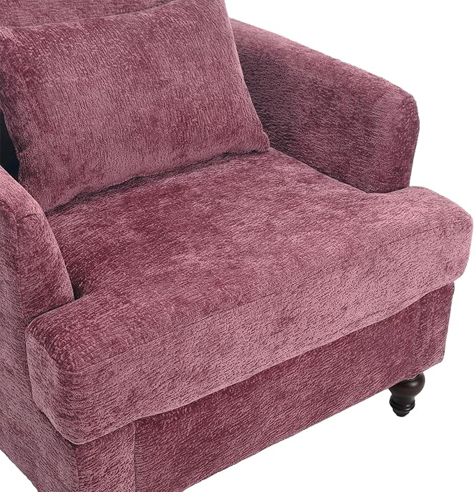 Modern Accent Chair 29'' W Comfy Chenille Tufted Lounge Armchair for Living Room Upholstered Mid Century Reading Nook Chairs Single Sofa Chair Solid Wood Frame (Wine Red)