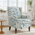 Floral High Back Accent Chair Upholstered Armchair with Solid Wood Legs Comfy Wingback Reading Single Sofa Chair for Small Spaces Living Room Bedroom(Floral Boho Blue Set of 1)