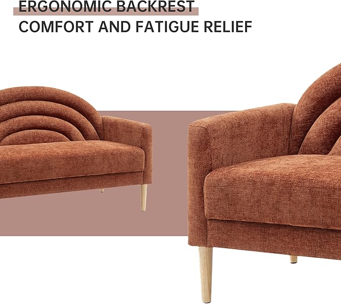 63 Small Loveseat Sofa for Small Spaces Mid Century Modern Sofa Linen Upholstered Furniture with Wood Frame Mini Couch for Living Room/Bedroom Office Couch Easy Assembley Ocher Orange