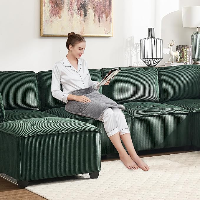 121 Inch Cloud Oversized Modular Sectional Sofa U Shaped Modular Couch with Reversible Chaise Comfy 6 Seat Convertible Sectional Sofa with Ottoman for Living Room-Emerald Green