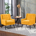 Mid-Century Modern Accent Chair Set of 2 Plush Linen Fabric with Button Tufted High Back &amp 5 Thick Cushion High Comfort Reading Chair for Living Room Bedroom Office (Yellow)