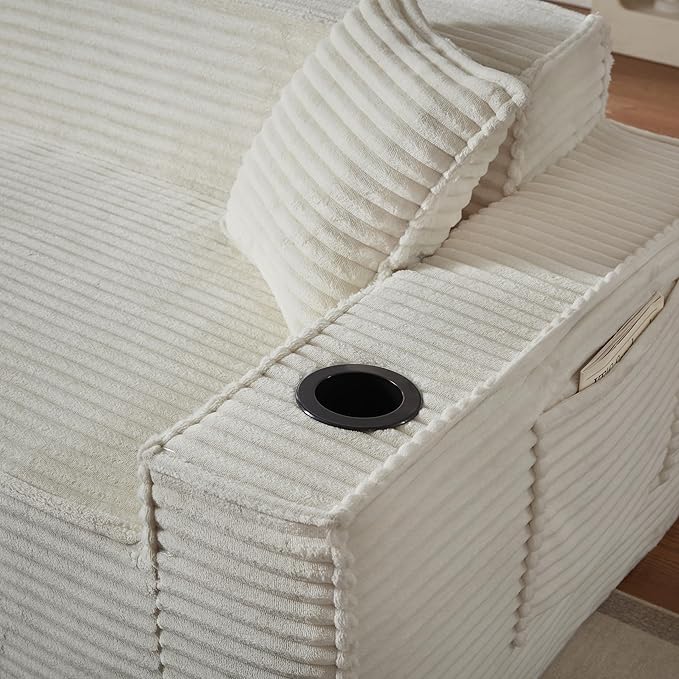Oversized Cloud Sofa 43'' Upholstered Corduroy Accent Chairs Boneless Floor Couch with Pillow &amp Armrests Comfy Lounge Reading Chair Living Room Chair No Assembly (White)