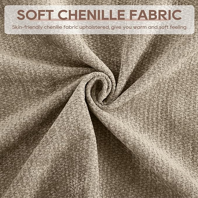 IPKIG 53 Modular Sectional Sofa Chenille Single Seater Sectional Couch Comfy Upholstered Seat Sofa Deep Seat Cloud Couch Sofa for Living Room Khaki | 2 Layer Cushion Cloud Couch Breathable Cheni