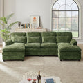 113 U Shaped Sectional Sofa Comfy Cloud Couch Chenille Sofa Sleeper Deep Seat Sofa with 4 Throw Pillows 4-Seater Double-Layer Modern Sofa for Living Room Green