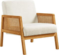 Yaheetech Boucle Fabric Accent Chair Vintage Rattan Vanity Chair with Wood Armrest and Legs for Living Room Bedroom Makeup Room Ivory 1