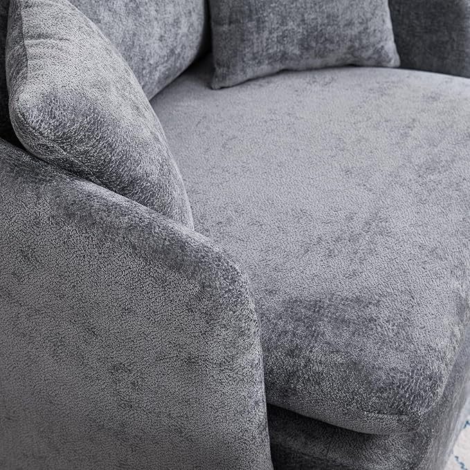 46.1 Wide Swivel Accent Chair with Ottoman Set of 2 Modern Swivel Barrel Chair for Living Room 360 Degree Oversized Accent Chair Upholstered Sofa Armchair for Bedroom Chenille Grey