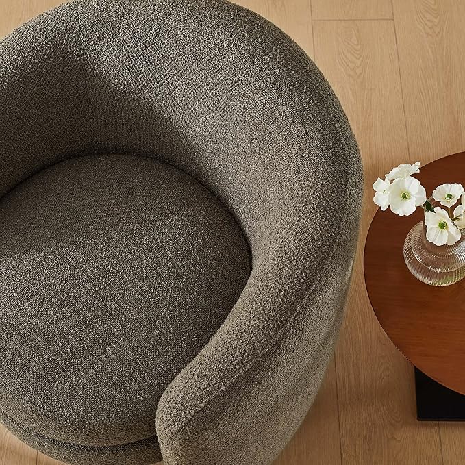 Modway Affinity Boucle Fabric Accent Chair in Pebble - Versatile Living Room Chair with Curved Back - Upholstered Bedroom Barrel Chair - Reading Armchair