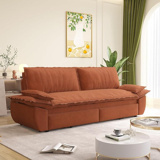 Cilee 73.2 Folding Sofa Bed 3-in-1 Convertible Loveseat Sleeper Sofa Pull Out Futon Sofa Comfy Floor Couch with Storage Pocket &amp 2 Pillows Love Seats Furniture for Living Room Corduroy Oran