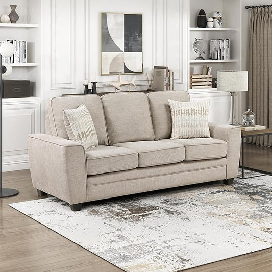 Lexicon Chenille Fabric Upholstered Sofa with 2 Pillows with Track Arms Reversible Back and Seat Cushions Removable Cushion Covers Comfy Couch for Living Room/Office/Waiting Room Taupe