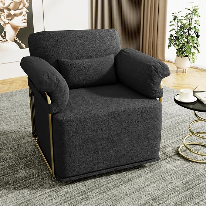 J.M.Deco Swivel Accent Sofa Chair Velvet Upholstered Reading Chair &amp Comfortable Armchair for Living Room Bedroom Reading Room Office (Square Seat * Black)