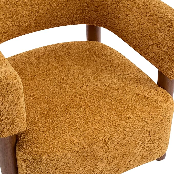 Christopher Knight Home Carly Low Profile Accent Chair Round Backrest Side Chair Living Room Armchair with Boucle Fabric Cushion Comfy Reading Chair for Bedroom Wooden Single Lounge Sofa Yellow