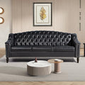 AVZEAR 3 Seater Large Sofa Chesterfield Sofa Set 80 Mid-Century Modern PU Sofa Upholstered Couch with Nailhead Trim and Button Tufted for Living Room Office Bedroom Black