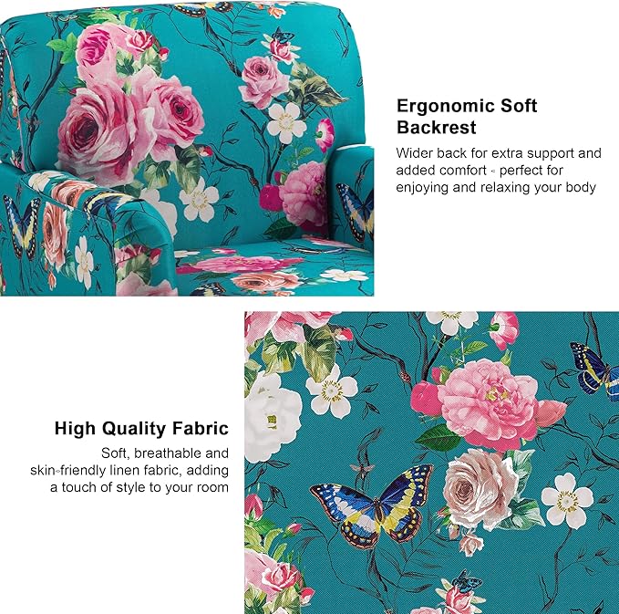 Accent Chair Mid Century Modern Comfy Armchair for Living Room Linen Fabric Single Sofa Lounge for Reading Bedroom Apartment Waiting Room with Wood Legs (Floral Set of 2)
