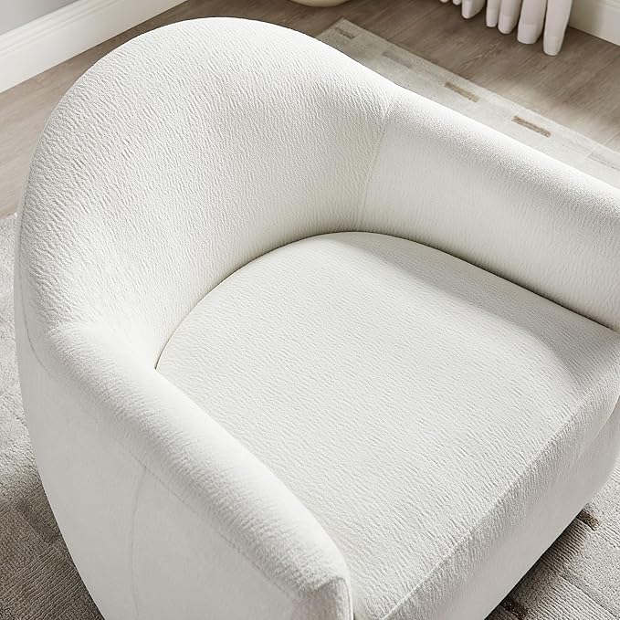 360° Swivel Accent Chair Comfy Swivel Barrel Chairs Modern Upholstered Arm Chair for Living Room Bedroom Apartment (White)