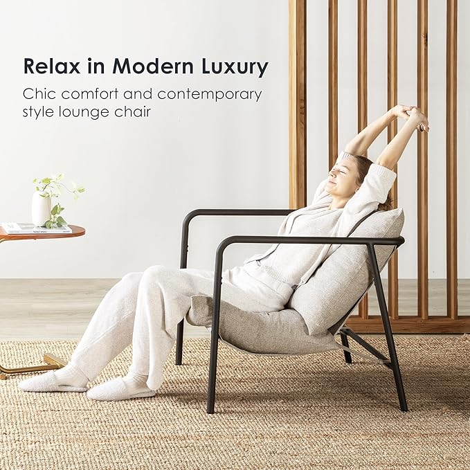 Mellow Wyn Sling Accent Chair with Arms/Casual Home Metal Framed Armchair with Plush Foam Cushions