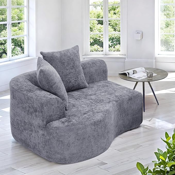 L Shaped Single Sofa Modern Comfy Chenille Fabric Loveseat Couch No Assembly Required Small Couch with Deep Seat 2 Pillows for Living Room Apartment Bedroom