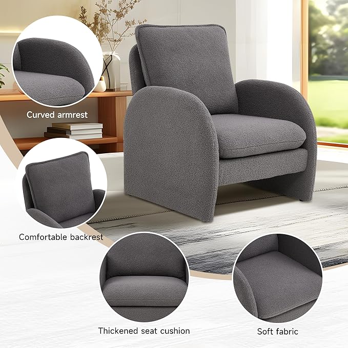 28.5 X 29.9'' Accent Chairs Modern Sherpa Lamb Fabric Living Room Chair Comfy Armed Chair Upholstered Armchair Leisure Single Sofa Chair for Bedroom Office Apartment and Living Room