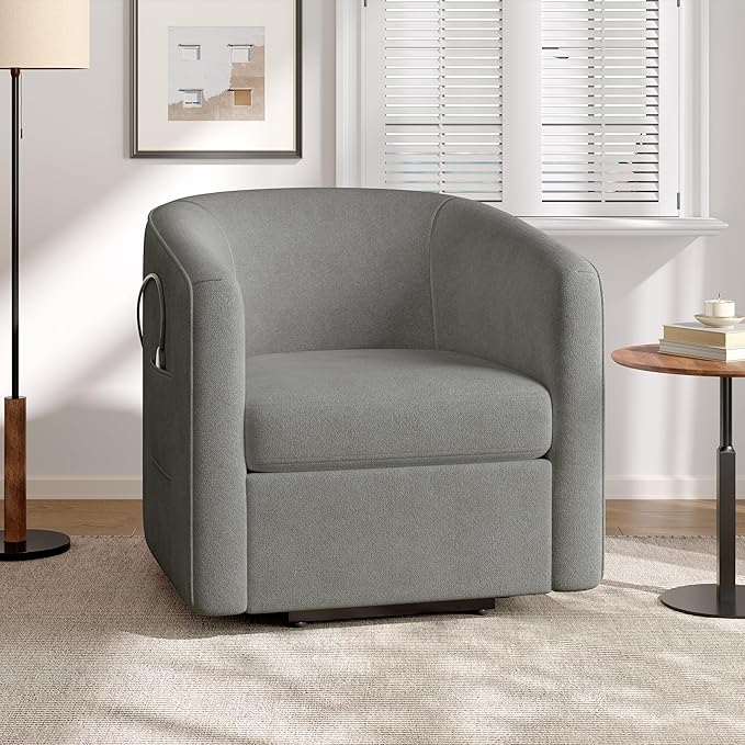 Power Lift Recliner Chair for Seniors Barrel Shape Recliner Chair with Footrest and Side Pocket Curved Armrests Lift Assist Lounge Chair Electric Lift Chair for Living Room (Grey12)