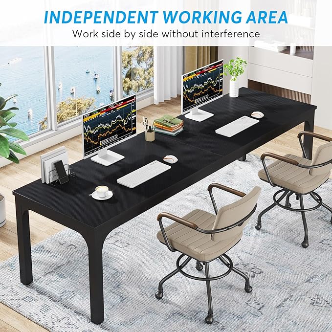 LITTLE TREE 78.7 Inches Extra Long Two Person Office DeskDouble Workstation for Home OfficeBlack