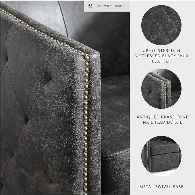 Signature Design by Ashley Brentlow Tufted Barrel Accent Swivel Chair Distressed Black