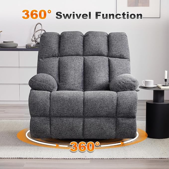 Oversized Swivel Rocker Recliner Chair for Adult Rock Recliner for 350lb Big Man Extra Wide Manual Recliners Overstuffed Soft Rocking Sofa ChairLight Grey