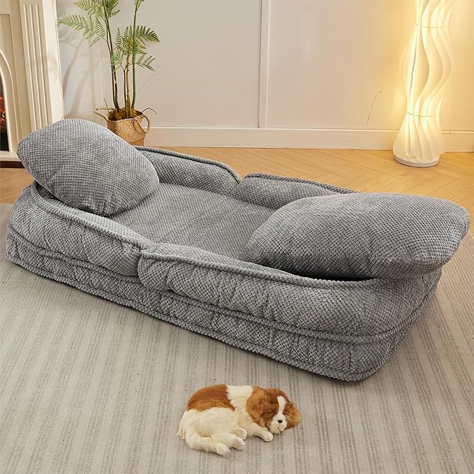 Lazy Sofa Couch 5 Adjustable Position Floor Sofa Fits with 2 Pillows Folding Tatami Lazy Bed Suit to Put in Bedroom Living Room (Gray)