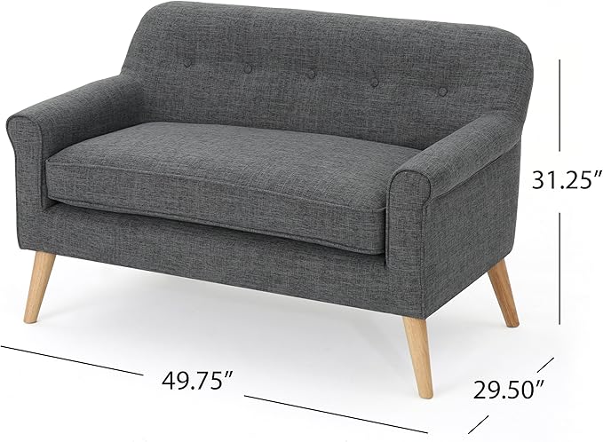 GDFStudio Mid Century Modern Fabric Loveseat (Grey)