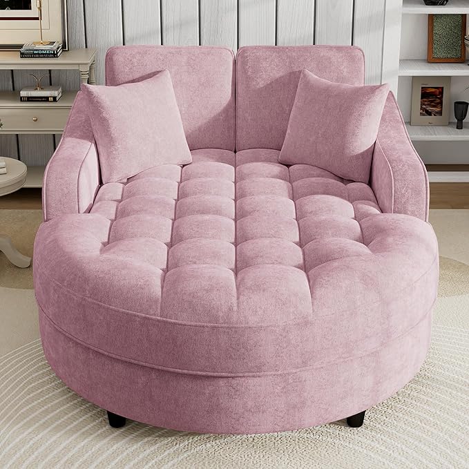 55 Oversized Chaise Lounge Chair Indoor Modern Lounge Sofa Bed with Tufted Seat and Detachable Pillows Chenille Fabric Upholstered Sofa Couch for Living Room