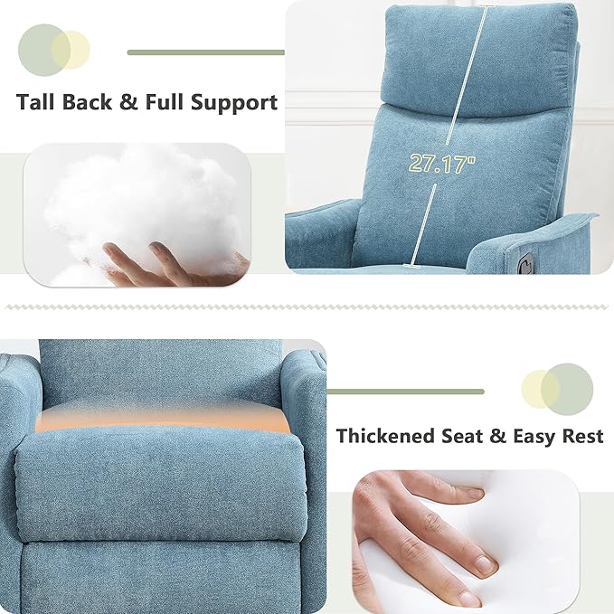 cinkehome Swivel Rocker Recliner Chair with Heated Massage Rocking Reclining Chairs for Nursery Small Spaces High Back Side Pocket