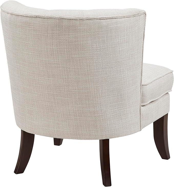 Lexicon Accent Chair Textured Fabric Upholstered Armless Chair with Solid Wood Legs Button Tufted Curved Back for Living Room/Bedroom/Office/Waiting Area Beige